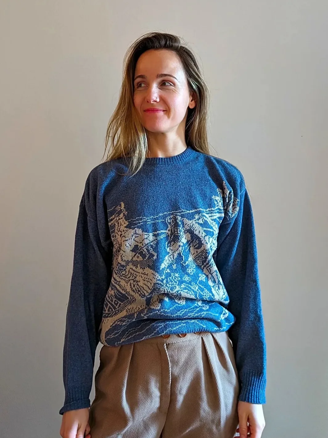 Vintage 1980s Knight Print Wool Sweater | Unisex | Size M