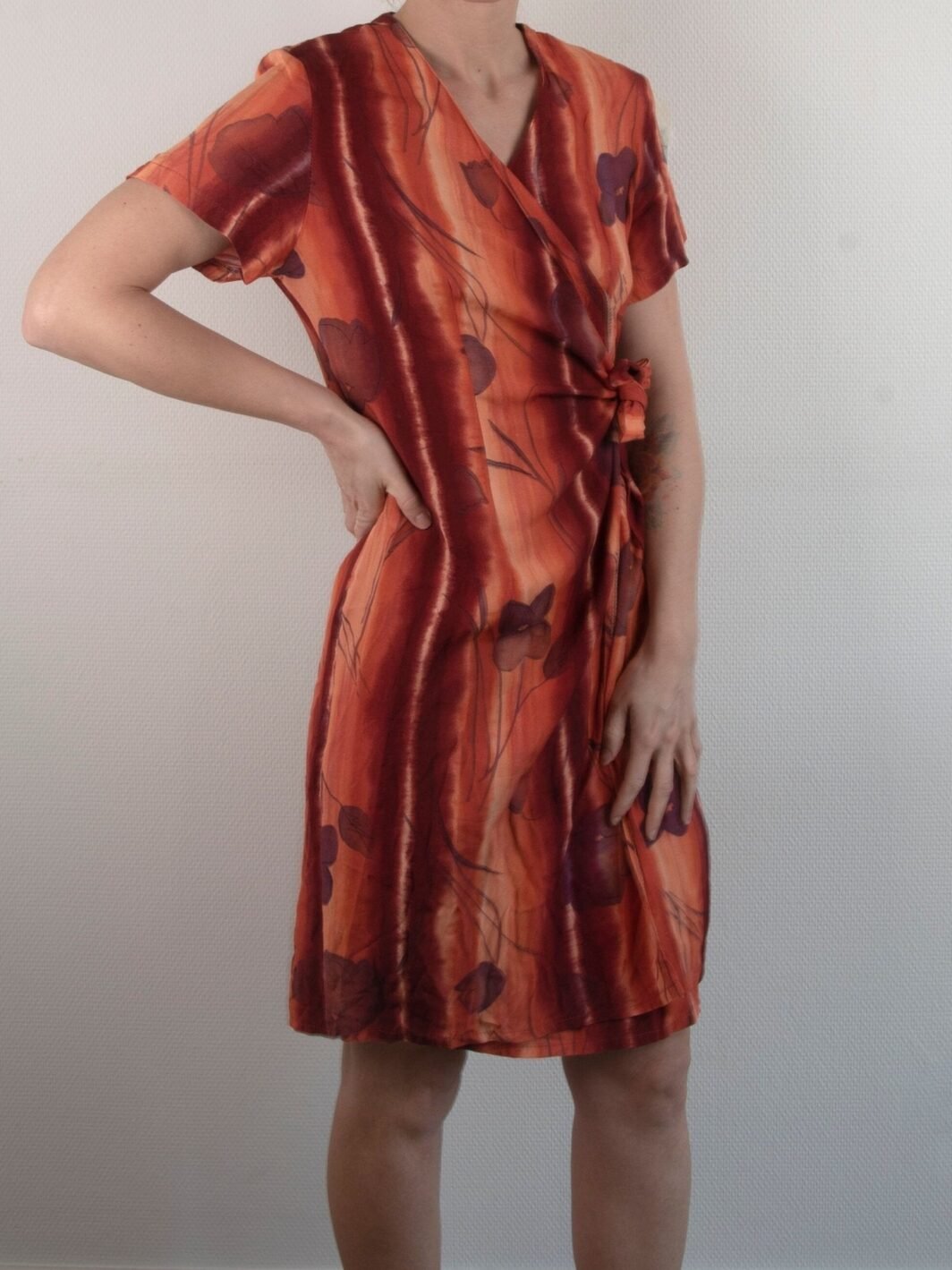 Vintage 1970s Wrap Dress | Floral Orange | Philip Simon | Made in France | Size 8/10