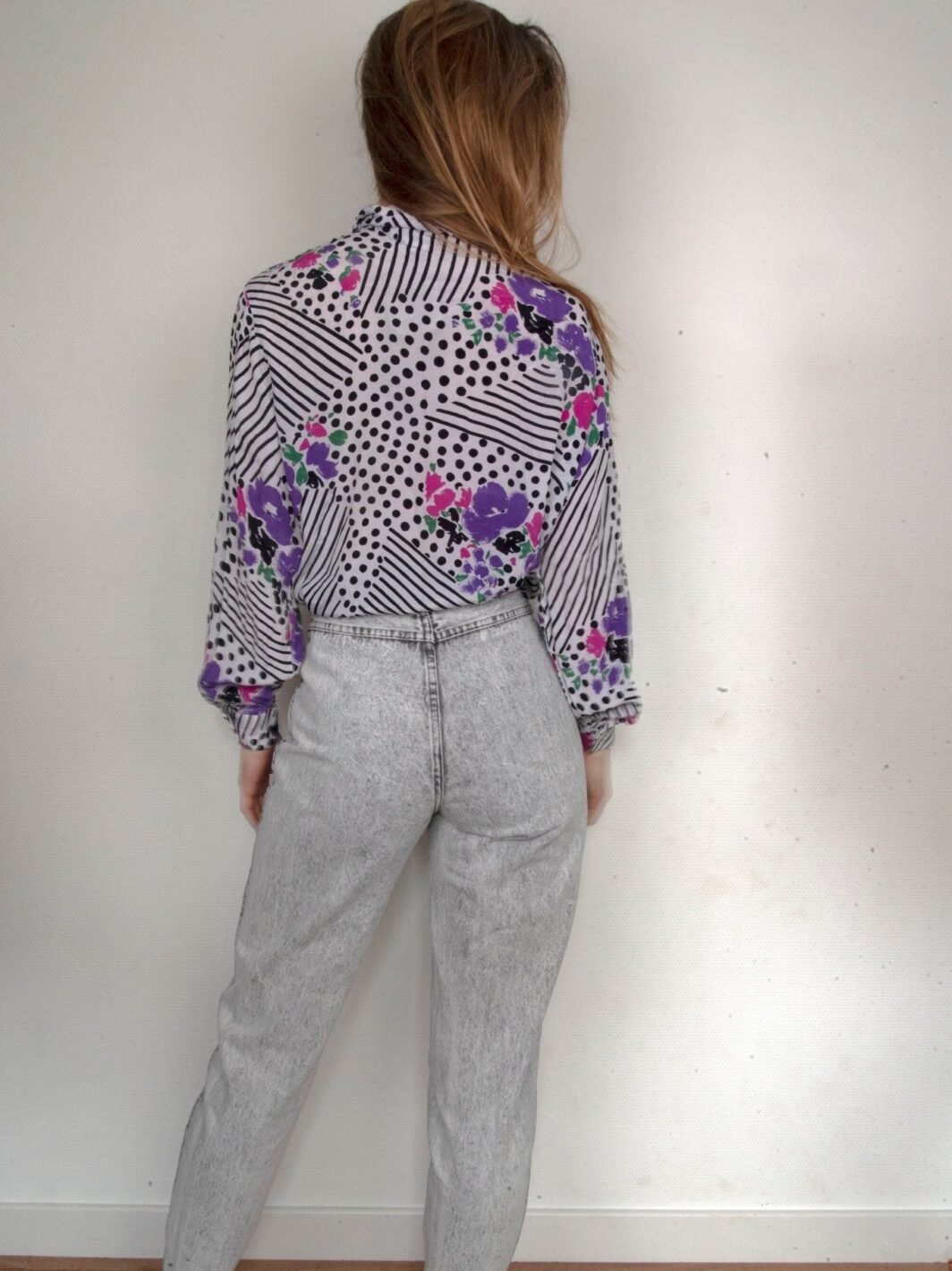 Vintage 80s Flower Blouse | Statement Piece | Bold Color Maximalist Style 80s blouse | Pink Purple Geometric Top | Capsule Wardrobe | Size 8