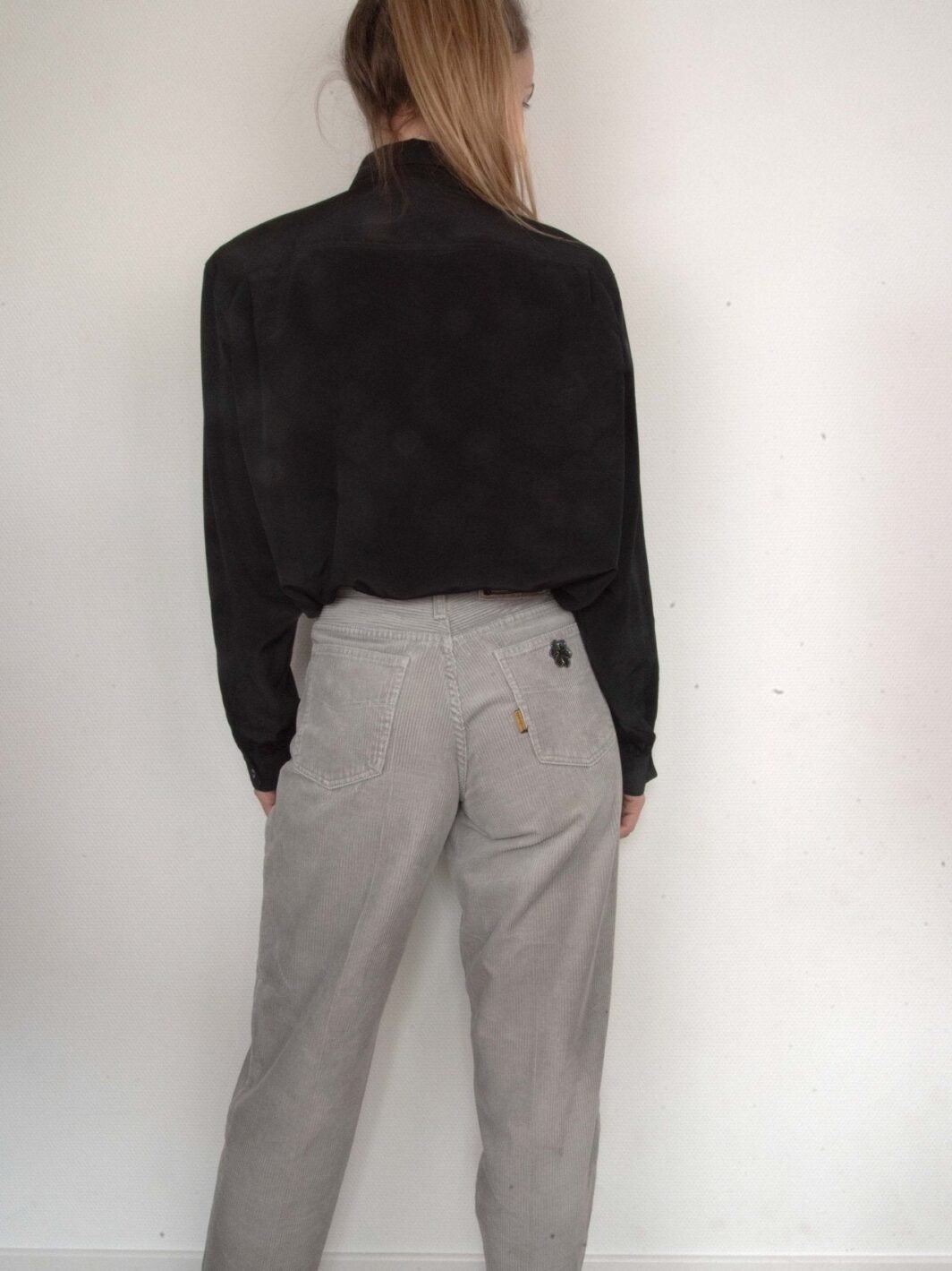 Vintage 90s Corduroy Pants | Grey Armani Embroided Flower Pants | Cargo Trousers | High Rise Pants Tapered | Size 10
