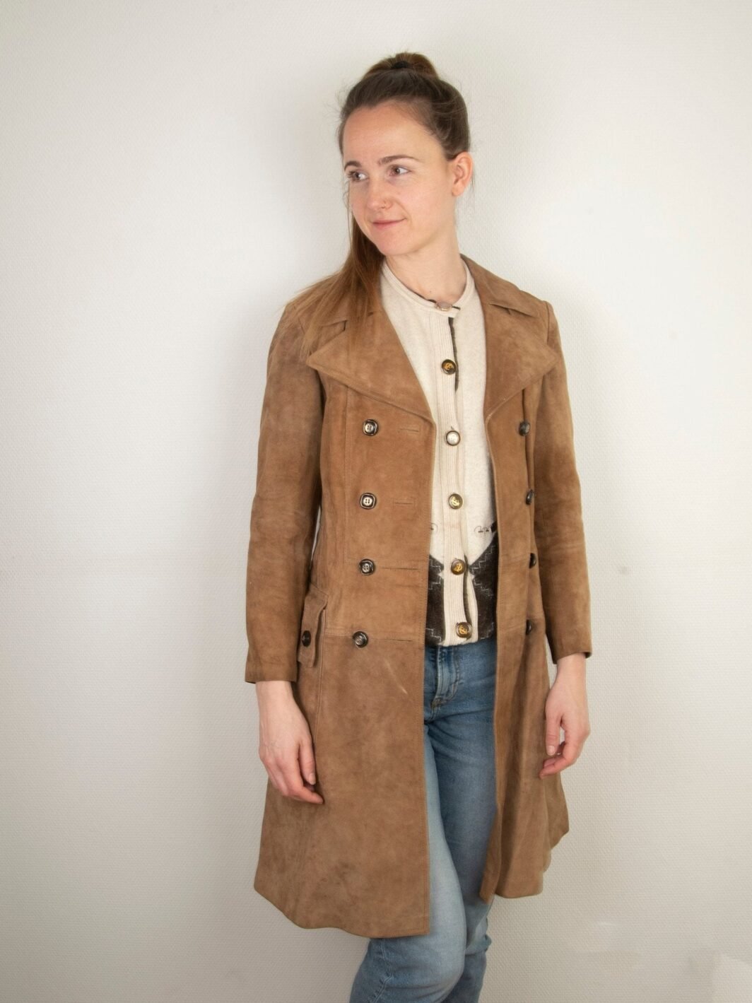 Vintage Brown Long Suede Duster Coat | 1970s | Brown | Made in England | Size 4/6
