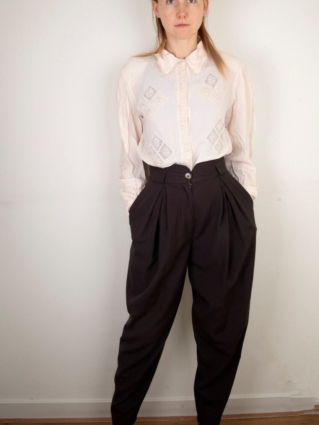 Vintage Purple High Rise Tapered Wool Pantalon | 1980s | Size 6/8