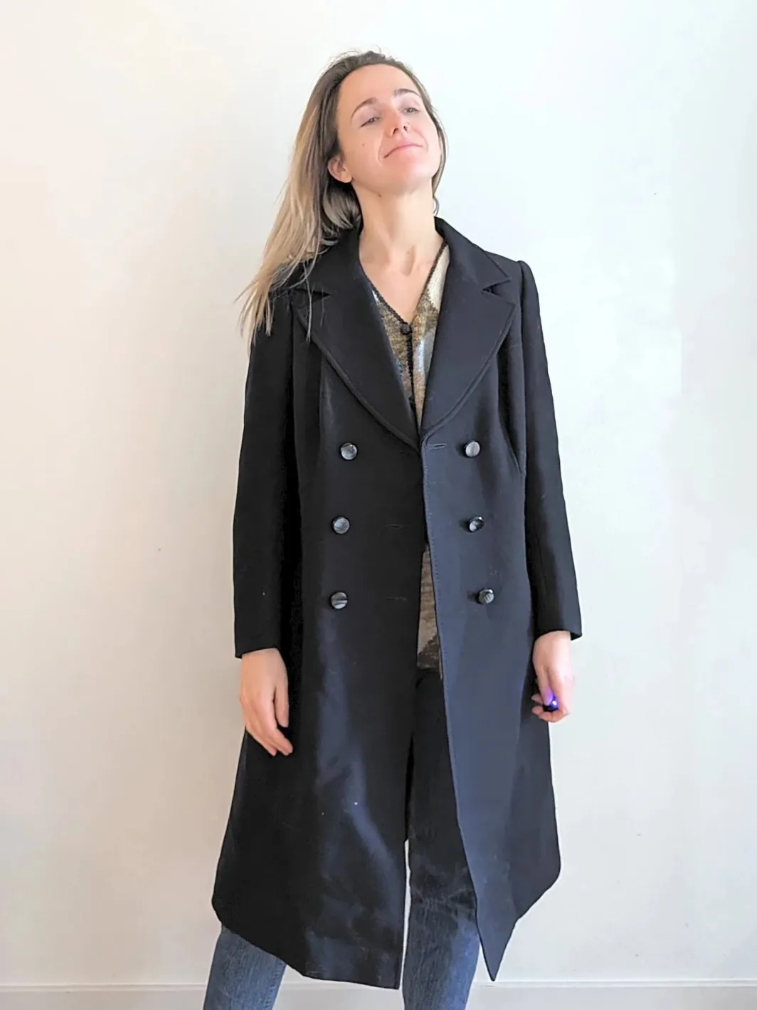 Chic 1970s Cori Lady Peacoat | Dark Blue | Structured Shoulders | Size S